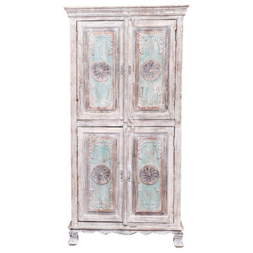 Butteville Winter White Distressed Reclaimed Wood 2 Cupboard Armoire