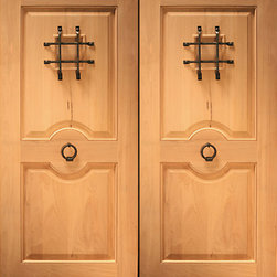 Rustic Exterior Double Door with Speakeasy and Door Knocker, Solid Wood - Front Doors