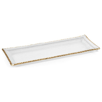 Cassiel Rectangular Trays With Jagged Gold Rim, Set of 2, Large