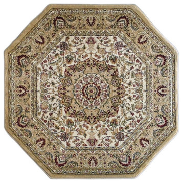 Mersin Collection Persian Style 4x4 Ivory Octagon Area Rug-Olefin Rug with...