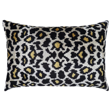 Canvello Tiger Print Black Velvet Throw Pillow Down Filled 16x24 in