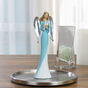 16" Blue and White Angel Figure Holding a Heart