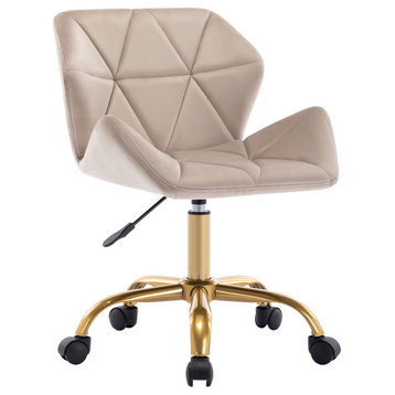 Cute Pointed Armrest Velvet Rolling Chair, Khaki