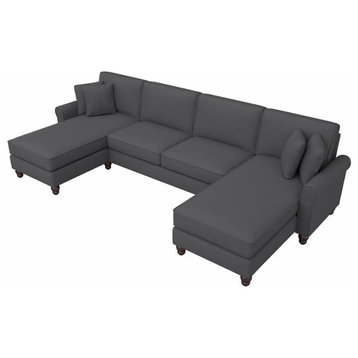 Hudson Sectional Couch with Double Chaise in Charcoal Gray Herringbone Fabric