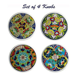 Round Talavera Design Ceramic Knobs Pulls Kitchen Drawer Cabinet Dresser 1195 - Cabinet And Drawer Knobs