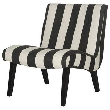Contemporary Accent Chair, Armless Design With 3 Buttoned Backrest, Black/White