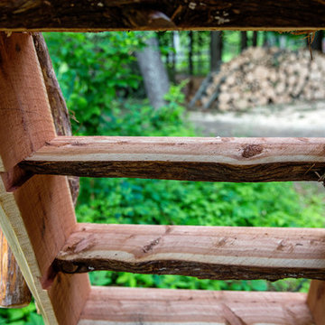 Live edge of back of ladder to Rustic Grape Arbor and Viewing Platform