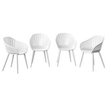 4 Pack Patio Dining Chair, Aluminum Construction With Curved Slatted Back, White