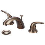 Olympia Faucets - Accent Two Handle Widespread Bathroom Faucet, Oil Rubbed Bronze - Two Handle Lavatory Widespread Faucet Lever Handles C Style Rigid Spout 4-9/16" Reach, 1-7/8" From Deck to Aerator Washerless Cartridge Operation 3-Hole 4" to 12" Installation Brass Pop-Up Drain Assembly With 1.5 GPM Flow Rate