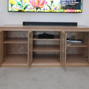 Custom Traditional TV Console with Wood and Glass Doors