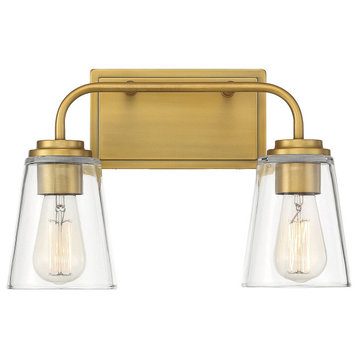 Trade Winds Lighting 2-Light Bathroom Vanity Light In Natural Brass