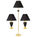 Ore International - Black Ceramic/Brass Table, Floor Lamp 3-Piece Set, Black - Set includes three lamps, one floor and two table lamps