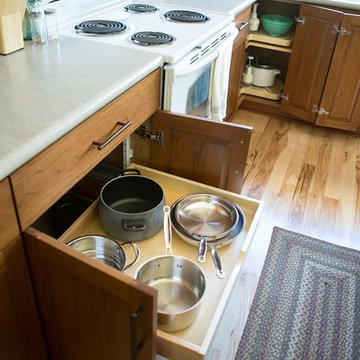 Stained Cherry Kitchen, Adjustable Height Roll-Outs