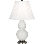 Robert Abbey - Robert Abbey 1690 Small Double Gourd - One Light Table Lamp - Shade Included: TRUE  Cord Color: SilverSmall Double Gourd One Light Table Lamp Lily Glazed/Antique Silver Ivory Silk Stretched Fabric Shade *UL Approved: YES *Energy Star Qualified: n/a  *ADA Certified: n/a  *Number of Lights: Lamp: 1-*Wattage:150w E26 Medium Base bulb(s) *Bulb Included:No *Bulb Type:E26 Medium Base *Finish Type:Lily Glazed/Antique Silver