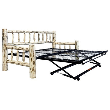 Montana Woodworks Wood Day Bed with Pop Up Trundle Bed in Natural