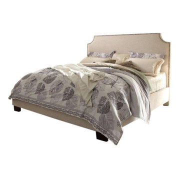 Kingston Bed With Nail Head Accent, Desert Sand Linen, Queen