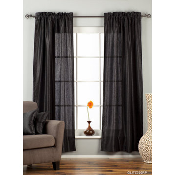 Black Rod Pocket Textured Curtain / Drape / Panel - 84" - Piece