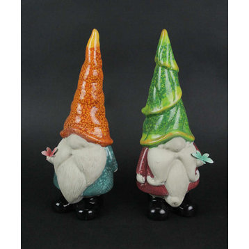 Pair of Colorful Whimsical Terracotta Nisse Gnome Statues