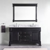 Huntshire 60" Single/Double Bath Vanity, Dark Walnut, Marble Top, Sink, Mirror