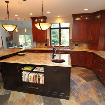 Craftsman Cherry Kitchen with Contrasting Espresso Island in Bel Air, MD
