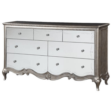 70" Champagne Solid and Manufactured Wood Mirrored Seven Drawer Triple Dresser