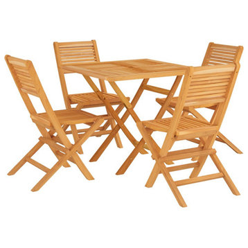 vidaXL Patio Dining Set Table and Chair Furniture 5 Piece Solid Wood Teak