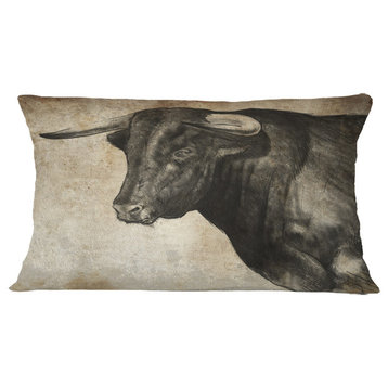 Spanish Bull Sketch Animal Throw Pillow, 12"x20"
