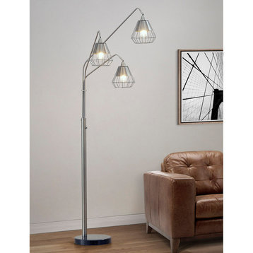 Midtown Wire Shade 3-Light Arch Floor Lamp, Brushed Metal