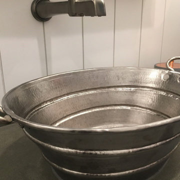 16" Oval Bucket Vessel Hammered Copper Sink with Handles in Nickel (VOB16EN)
