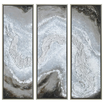 Iced Abstract Wall Art Textured Metallic Hand Painted Triptych Set Canvas