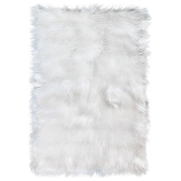 Plush and Soft Faux Sheepskin Fur Shag Area Rug, White, 5' X 7'