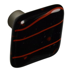 CKP - Art Glass Knob, Red & Black Confetti, Dull Brushed Nickel Base - Cabinet And Drawer Knobs