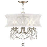 Livex Lighting - Newcastle Chandelier, Brushed Nickel - Add glamour to your home with this enchanting shaded chandelier. Scrolling arms adorned in a brushed nickel finish are paired with glittering crystal drops that reflect light when illuminated. A white handmade silk shimmer shade completes this chic design.