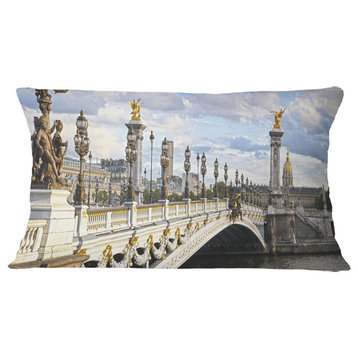 Alexandre Iii Bridge Panoramic View Photography Throw Pillow, 12"x20"