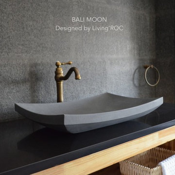 23'' Gray Andesite basalt Concrete look Stone Vessel Sink - BALI MOON