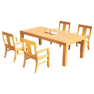 5-Piece Outdoor Teak Dining Set: 86" Rectangle Table & 4 Osbo Arm Chairs