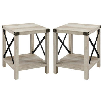Home Square 18 inch Metal X Side Table in White Oak - Set of 2