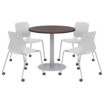 Olio Designs Espresso Round 36in Lola Dining Set - Gray Caster Chairs