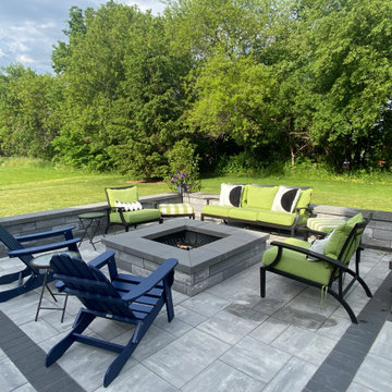 Unilock Beacon Hill Smooth Patio with U-Cara Walls and Fire PIt