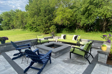 Unilock Beacon Hill Smooth Patio with U-Cara Walls and Fire PIt