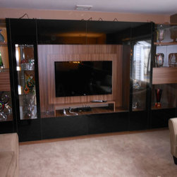 Victor Wall Unit Black Glass & Walnut - Furniture