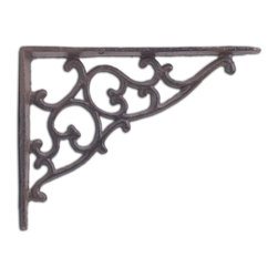 Import Wholesales - Decorative Cast Iron Wall Shelf Bracket, Ornate Vine, Rust Brown, 7.125" Deep - Brackets