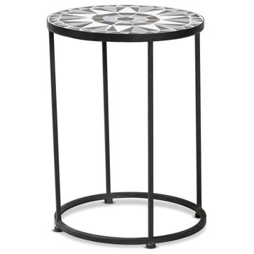 Sarotte Contemporary Multi-Colored Glass and Black Metal Outdoor Side Table