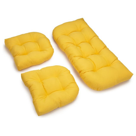 U-Shaped Twill Tufted Settee Cushion Set, Set of 3, Yellow