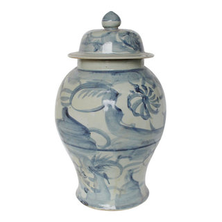 Coral Pink Orange Off White Flowers Fishes Graphic Round Ceramic Jar ws1142S Coral Pink Orange Off White Flowers Fishes Graphic Round Ceramic Jar ws1142S