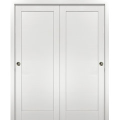 Bypass Closet Doors 72 x 80 inches with Hardware, Planum 0010 Chocolate  Ash, Wheels Pulls Rails