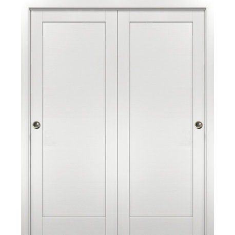 Closet Bypass Doors 60 x 80 & hardware | Quadro 4111 White Ash | Rails Set