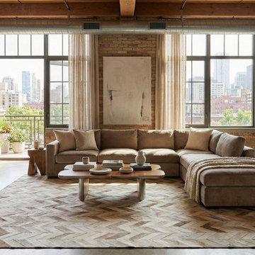Taupe Chevron Patchwork Cowhide Rug