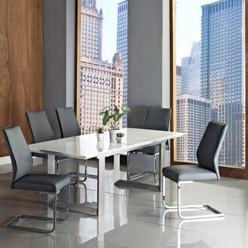 Alexia White High Gloss/Silver 7 PC Dining Set (Table and 6 Chairs)