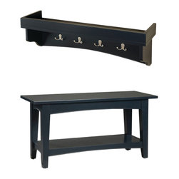 Bolton Furniture - Shaker Cottage Bench and Coat Hooks With Tray - Hall Trees